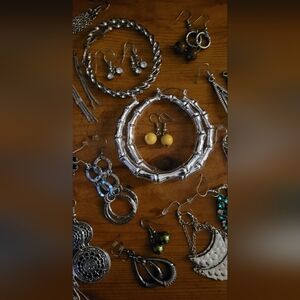 Silver Hoop Earrings with Yellow Accents